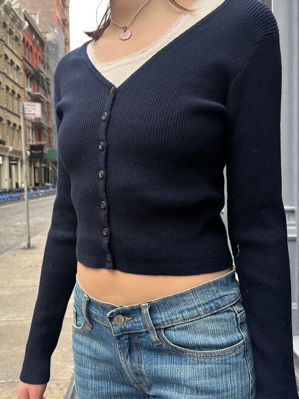 Brandy Melville black Cropped Ribbed Button Cardigan